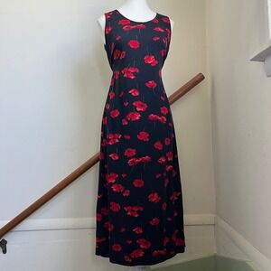 SOLD‎  R & K Originals Black Red Floral Sleeveless Maxi Dress 90s Whimsigoth